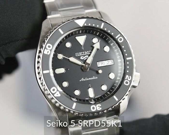 Seiko 5 Sports Automatic Day Date Black Dial Silver Steel Strap Watch for Men - SRPD55K1 - Image 6